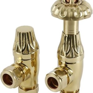 Milano Angled Thermostatic Radiator Valve Lockshield Polished Brass RRP £76!!!