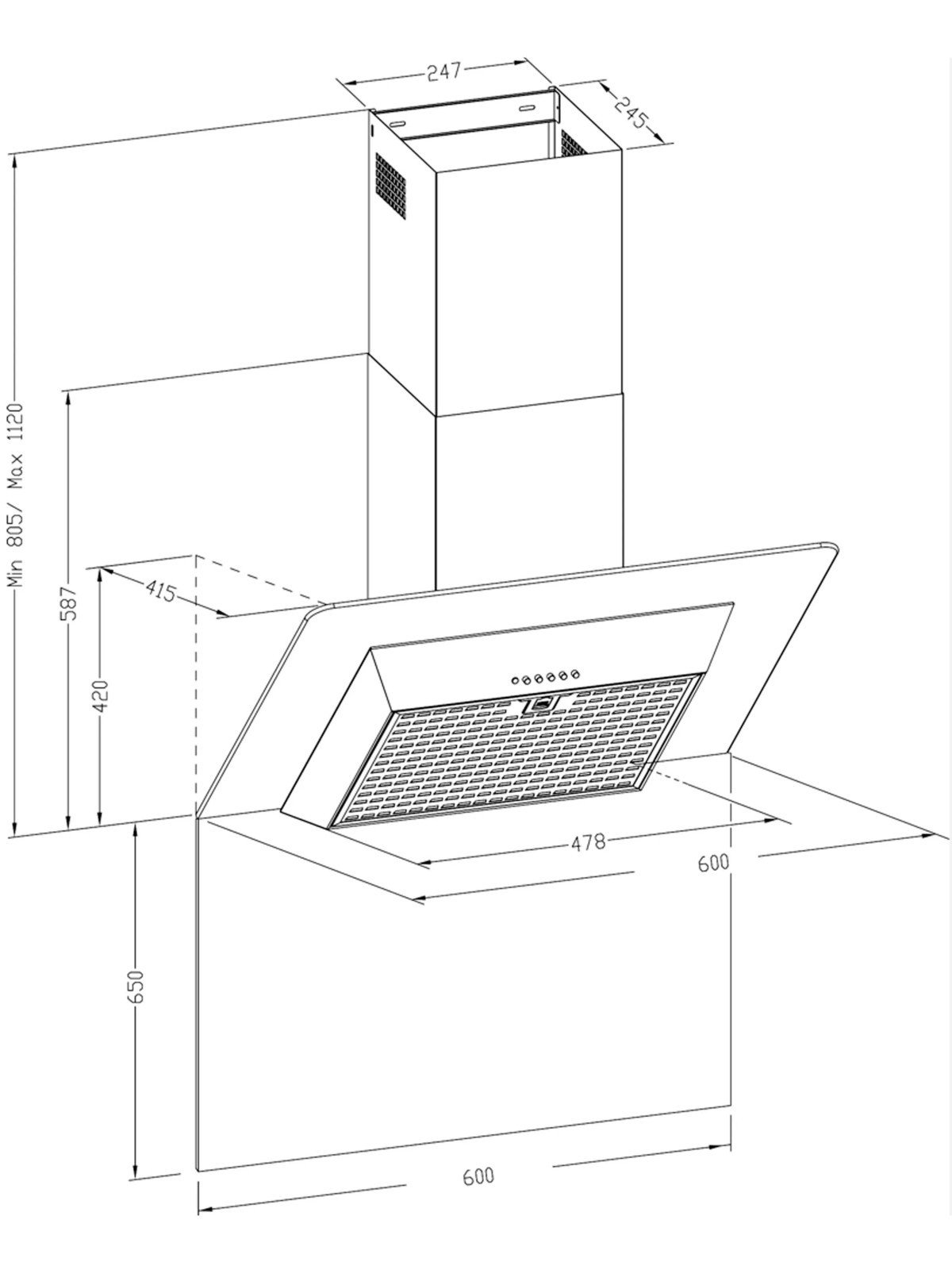 Apelson UBAGS60PK 60cm Angled Black Duo Cooker Hood And Splashback RRP ...