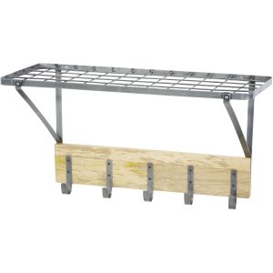 KitchenCraft Wall Mounted Shelf with Hooks Metal &  Reclaimed Mango Industrial